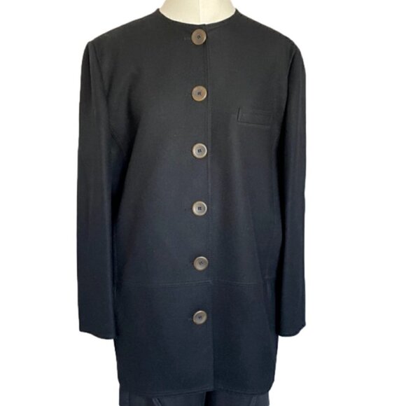 🛑 Vintage Louis Feraud Midnight Navy Wool Minimalist Straight Coat - L - Picture 1 of 11